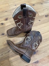 Old West Carona Brown Leather Square Toe Western Cowboy Boots Youth Boys 13 D