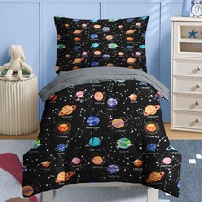 4 Pcs Comforter Set Toddler Size, Cute Space Galaxy Bedding for Kids Teen, Pl...