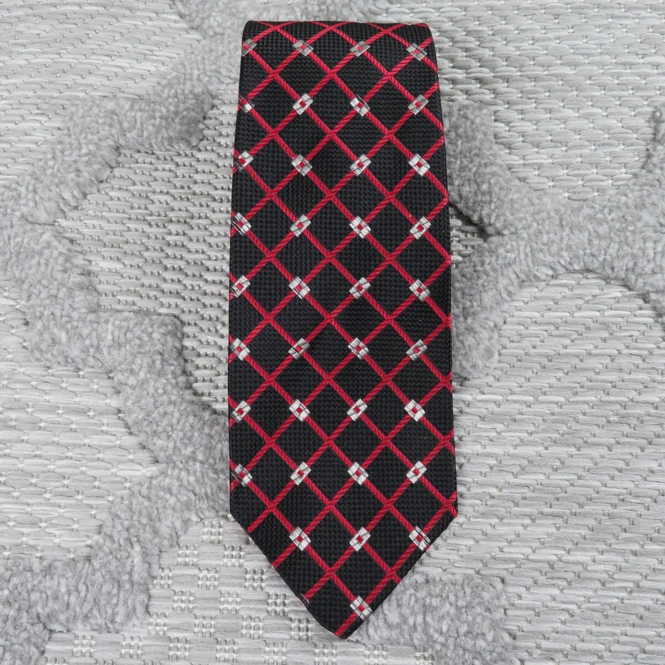Corbata vintage A Sulka & Company negra/roja tartán celosía a cuadros rejilla seda EE. UU. Foto 2 de 4