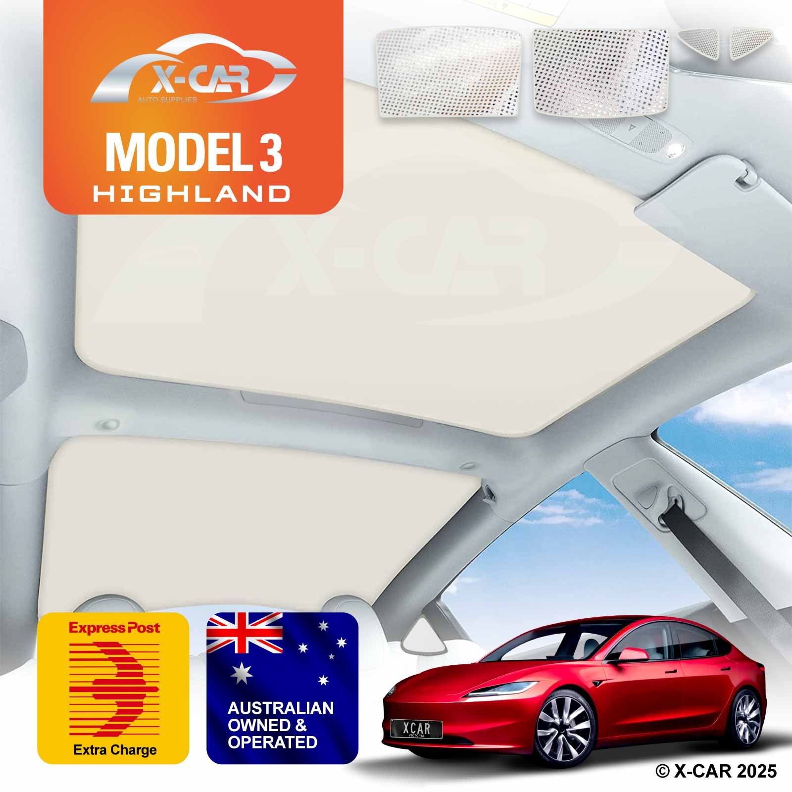 Tesla Model 3 Highland Glass Roof Sun Shade Sunroof Blind UV Film 2023+ White