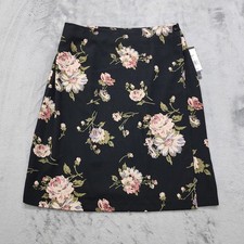 NEW Vintage 90s AGB Skirt Womens S Black Pink Floral Wrap Pencil Mini Preppy