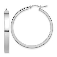 14K White Gold Polished Hoop Earrings for Women L-35 mm, W-4 mm 3.25gm