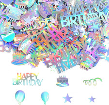 600PCS Happy Birthday Confetti, Glitter Iridescent Party Decorations, Metallic C