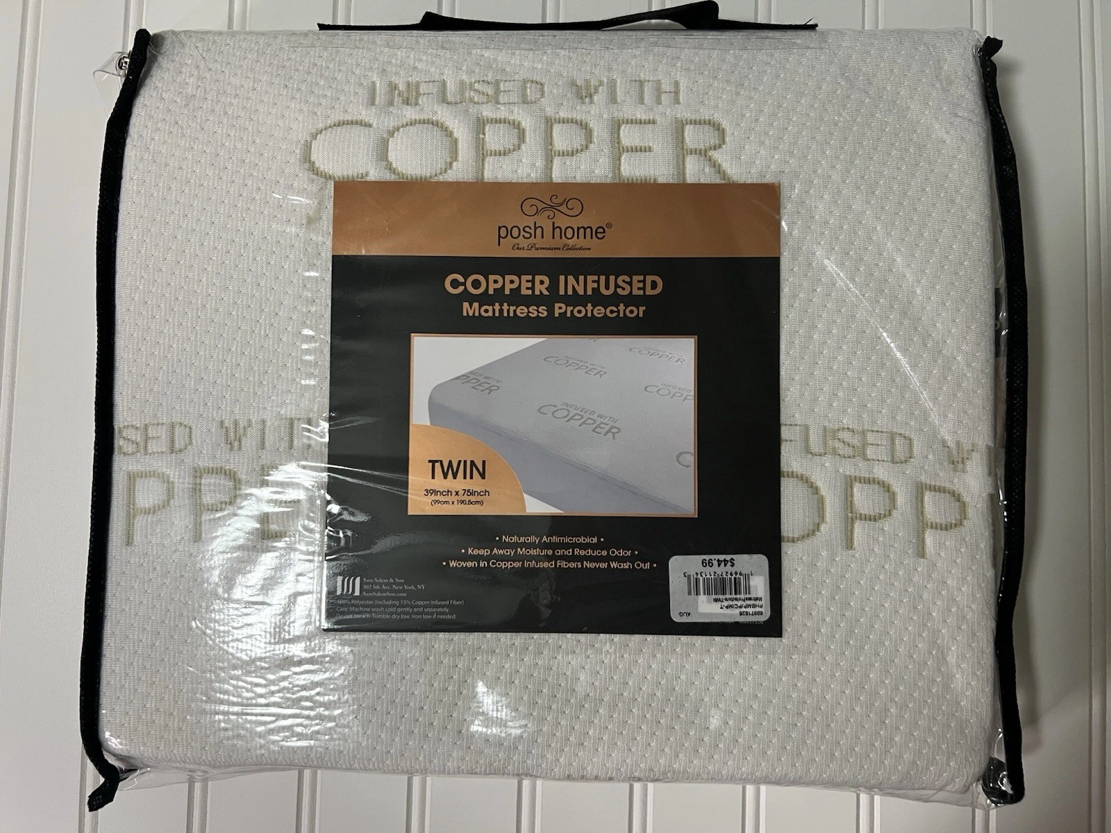 Posh Home Copper Infused Mattress Protector Twin 39”x75” Naturally Antimicrobial