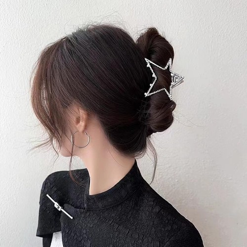 Silver Star Hair Claw Clip Shiny Five-Pointed Star Metal Hairpin Goddess Look - Picture 7 of 7