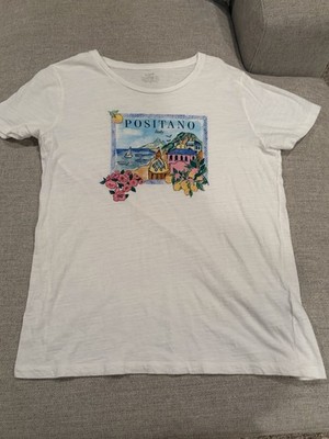 J.Crew Factory Size L Positano Italy  Graphic Tee 100% Cotton White Shirt Large
