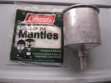 Vintage Coleman No. 0 Aluminum Fuel Filter Funnel w/ Blue Filter & 2 MANTLES 21A