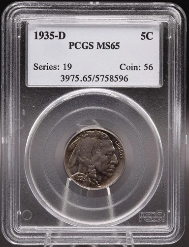 1935-D Buffalo Nickel PCGS MS65 Gem Uncirculated Indian Head 5 Cent Coin