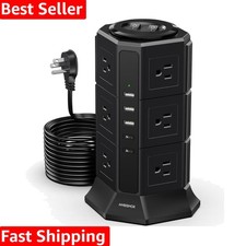 Space-Saving Surge Protector Power Strip Tower with 12 Outlets  Dual USB-C