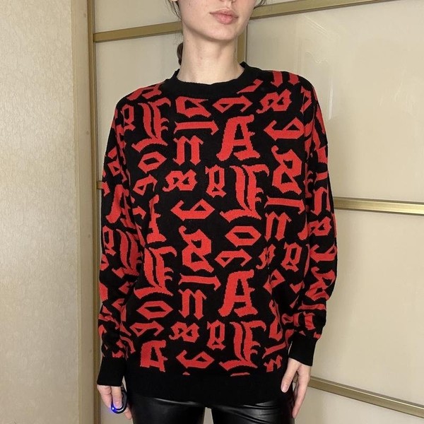 Women Black Squad Sweater Red Acrylic 36 / S / 44