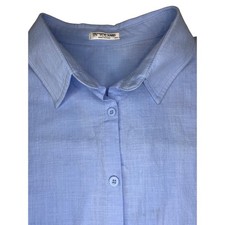 In'Voland Women 20W Light Blue 100% Cotton Button Down Long Sleeve Shirt
