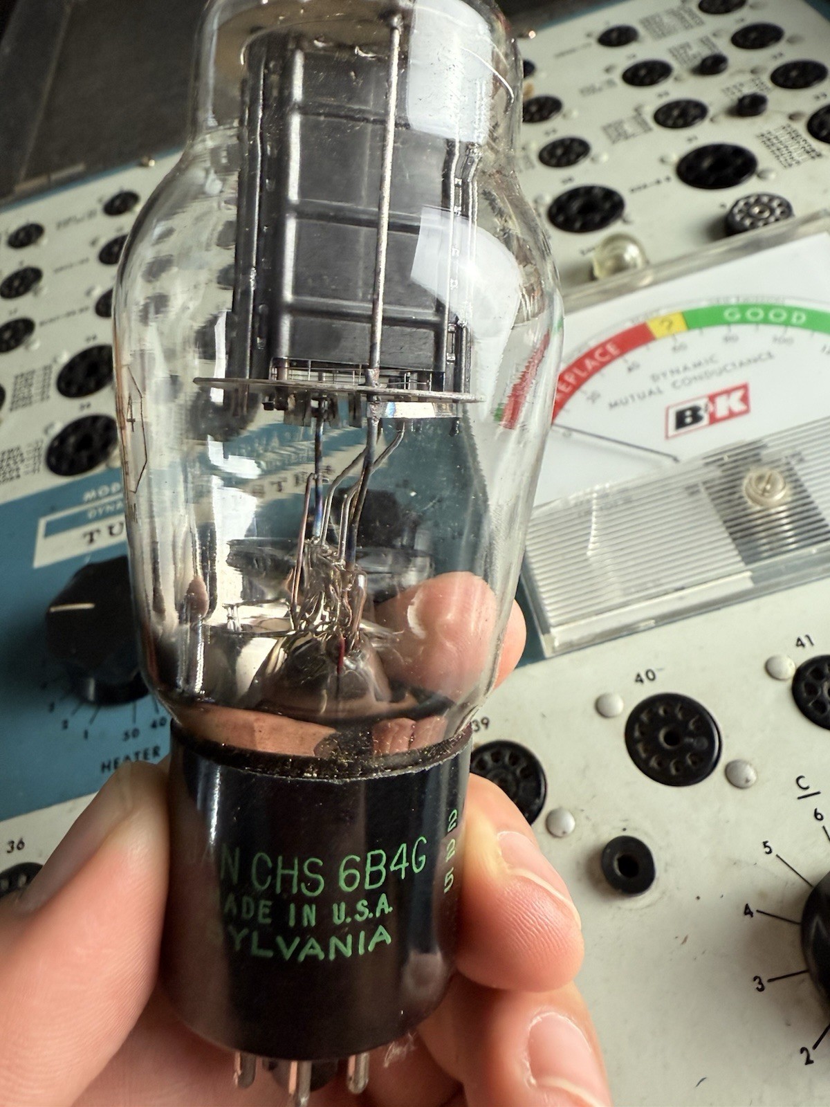 Sylvania JAN-CHS 6B4G 7-52 Black Ribbed Plate Tested on B&K 707