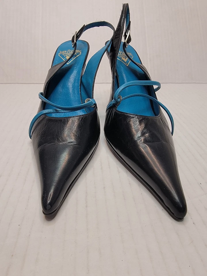 Tacones traseros John Fluevog 10 Cougar Tibby puntiagudos Stilleto negro turquesa Foto 3 de 4