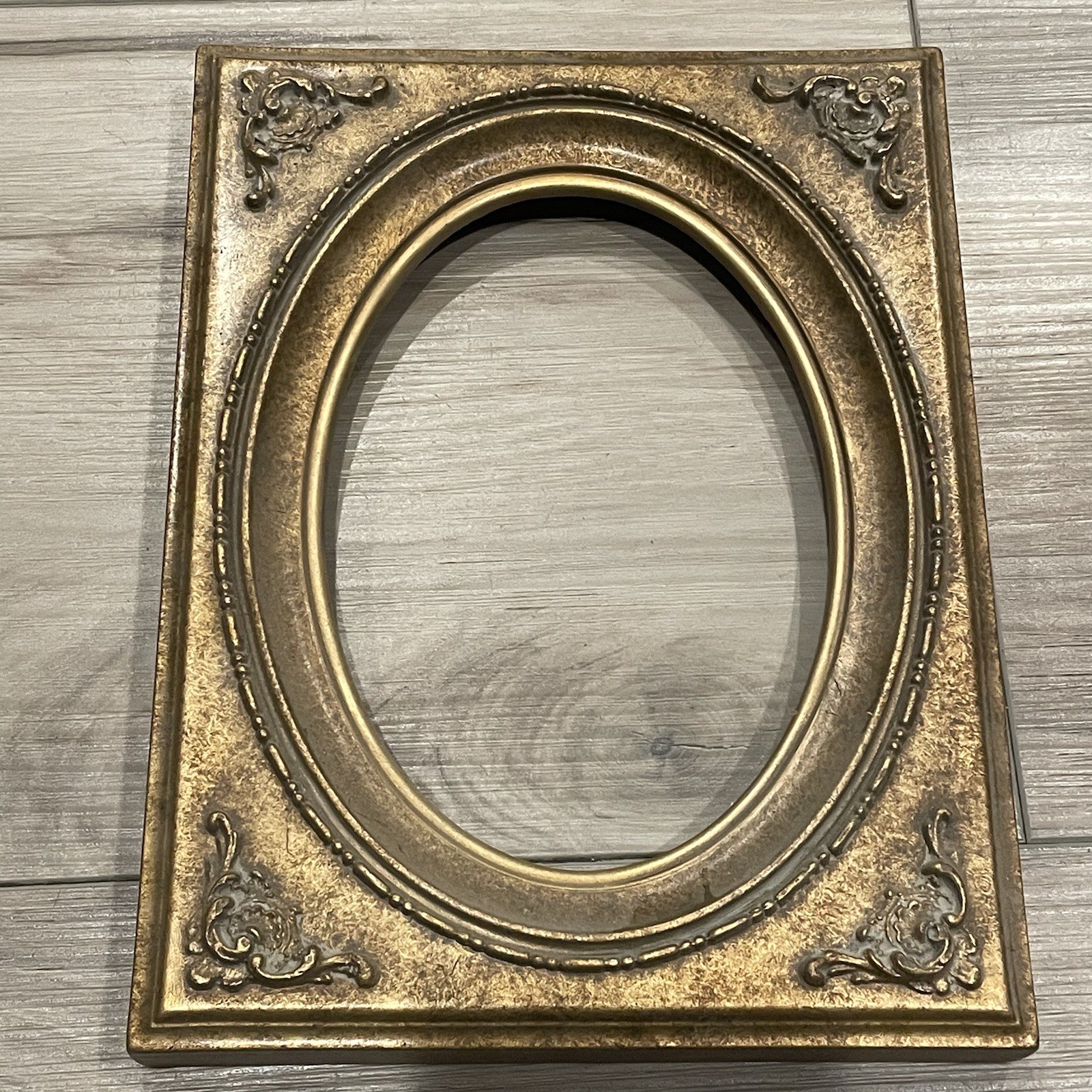 Vtg 5x7” Wood Ornate Carved Rectangle Oval Gold Gilded Frame 9.5x7.5” No Glass