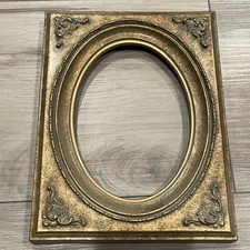 Vtg 5x7” Wood Ornate Carved Rectangle Oval Gold Gilded Frame 9.5x7.5” No Glass