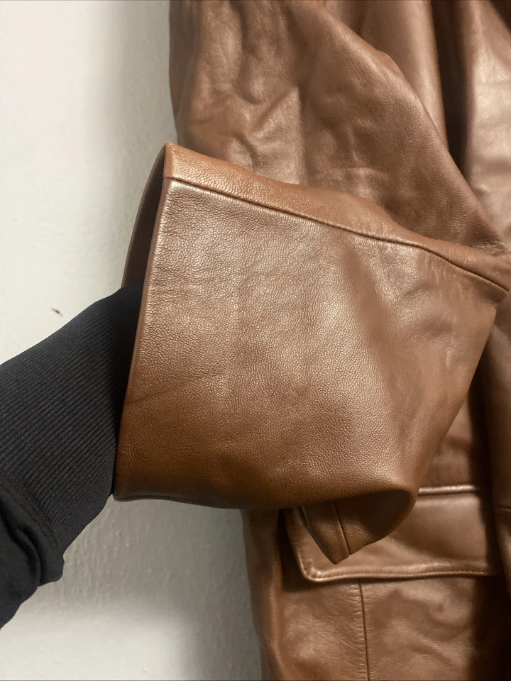 Chaqueta de Cuero Clásica Stafford Botones Bolsillos con Solapa Forrada Para Hombre 2XL Marrón  Foto 3 de 4