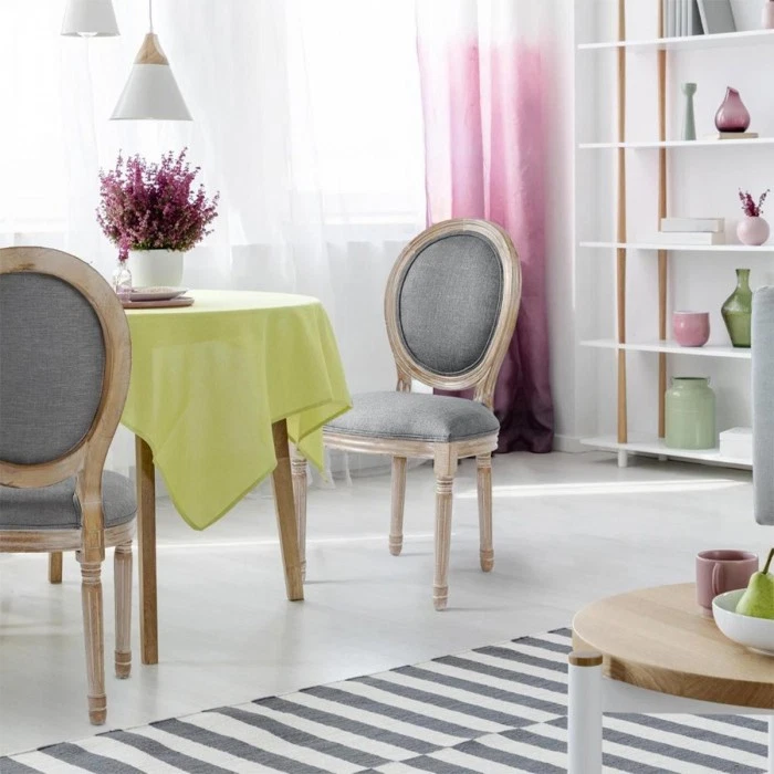 Lot de 2 Chaises Médaillon Tissu "Versailles" 96cm Gris Clair - Photo 3/3