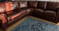 Brown Leather Curve Sectional Sofa