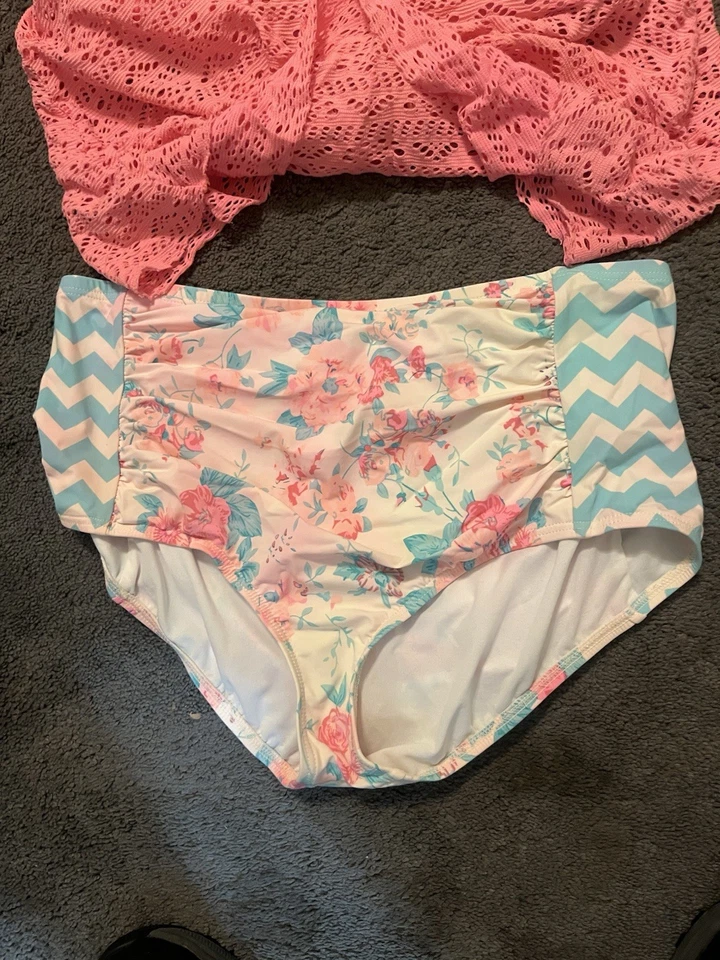 Juicy Couture Naranja Red Multi Floral Cintura Alta Bikini Parte Superior Parte Inferior Conjunto L Foto 3 de 4