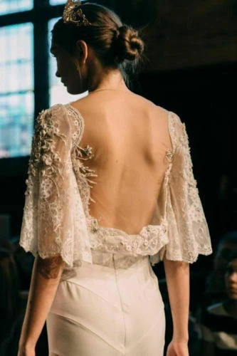 Vestido de novia boho vintage con cuentas romántico de dos piezas espalda abierta playa vestido de novia Foto 3 de 4