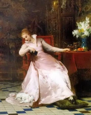 Oil painting pierre charles comte - best of friends beauty noble lady with cat