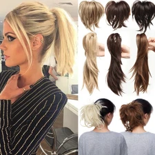 Thick Claw Clip On 12" Short Bendable Ponytail Natural Pieces Hair Extensions