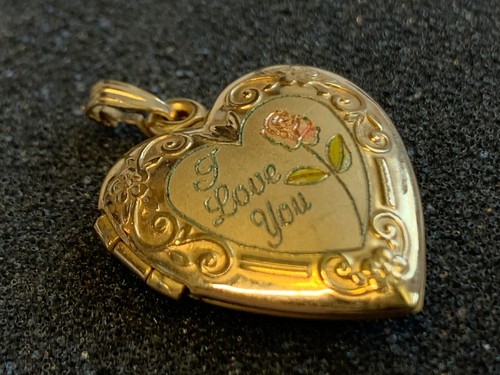 Vintage 14k Gold Filled Medaillon "I Love You" Anhänger Modeschmuck Floral Herz - Bild 3 von 18