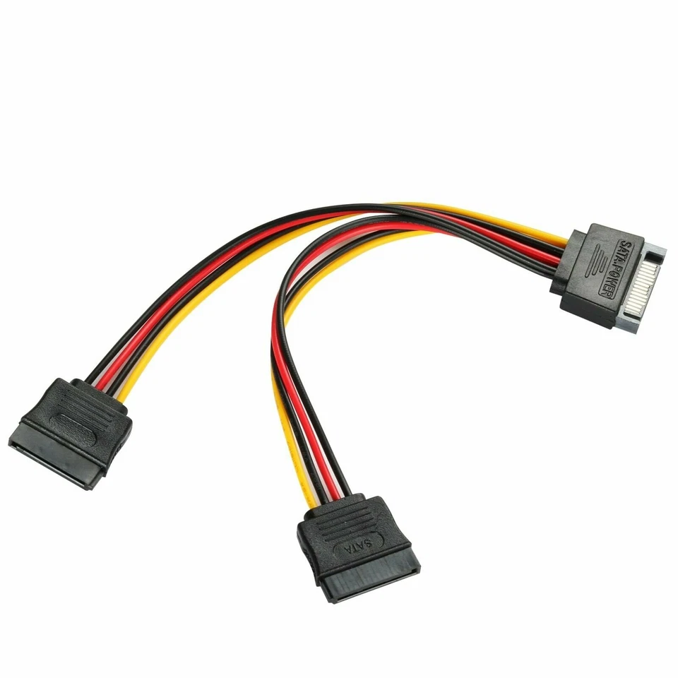 2x/SATA Power 15 pin Y Splitter Cable Adapter Male to Female for HDD/Hard Drive - Image 2 of 3