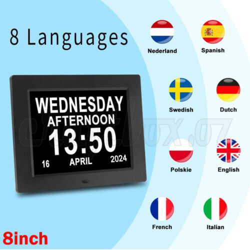 7/8/10 LED Dementia Digital Calendar Clock Alarm Extra Large Day Week Month Year - Picture 8 of 24