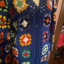 Granny Square Long Cardigan,Crochet Long Jacket ,Hand Knit Oversize Cardigan New