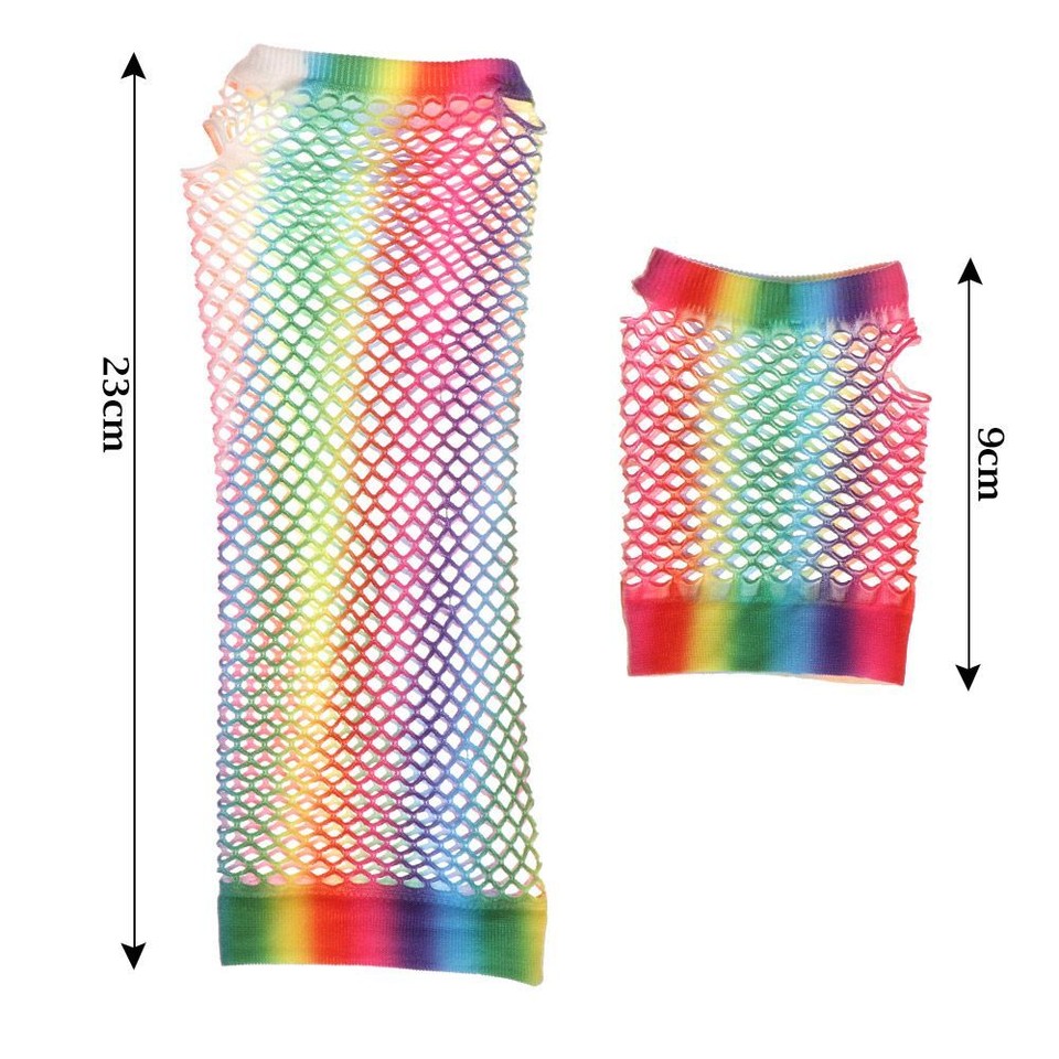 Wedding Party Rainbow Hollow Out Holes Gloves Fingerless Mesh Net Disco