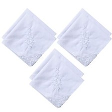 6 Pack of Ladies Embroidery Cotton Handkerchiefs Lace Border White Hankies