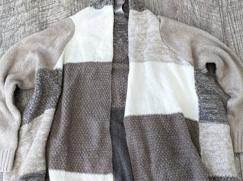 NEW CHICO'S DRAPE OPEN FRONT COLORBLOCK CARDIGAN SWEATER SIZE MP MEDIUM PETITE - Picture 4 of 5