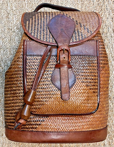 Vintage Banana Republic Reise & Safari Kleidung Leder & Rattan Rucksack