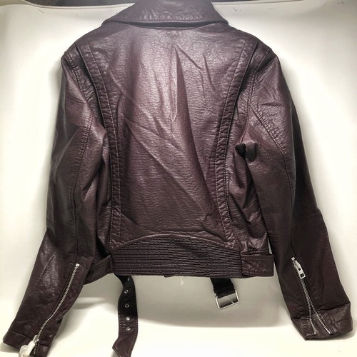 American Eagle Jacket Womens Large Burgundy Faux Leather Moto Biker Zipper - Picture 5 of 7
