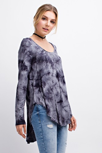 Women's Black/Burgundy Casual Printed Long Sleeve Scoop Neck Hi-Low Blouse Tops - Picture 5 of 48