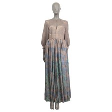 65419 auth CHRISTIAN DIOR copper 2020 LUREX 3/4 SLEEVE GOWN Maxi Dress 38 S