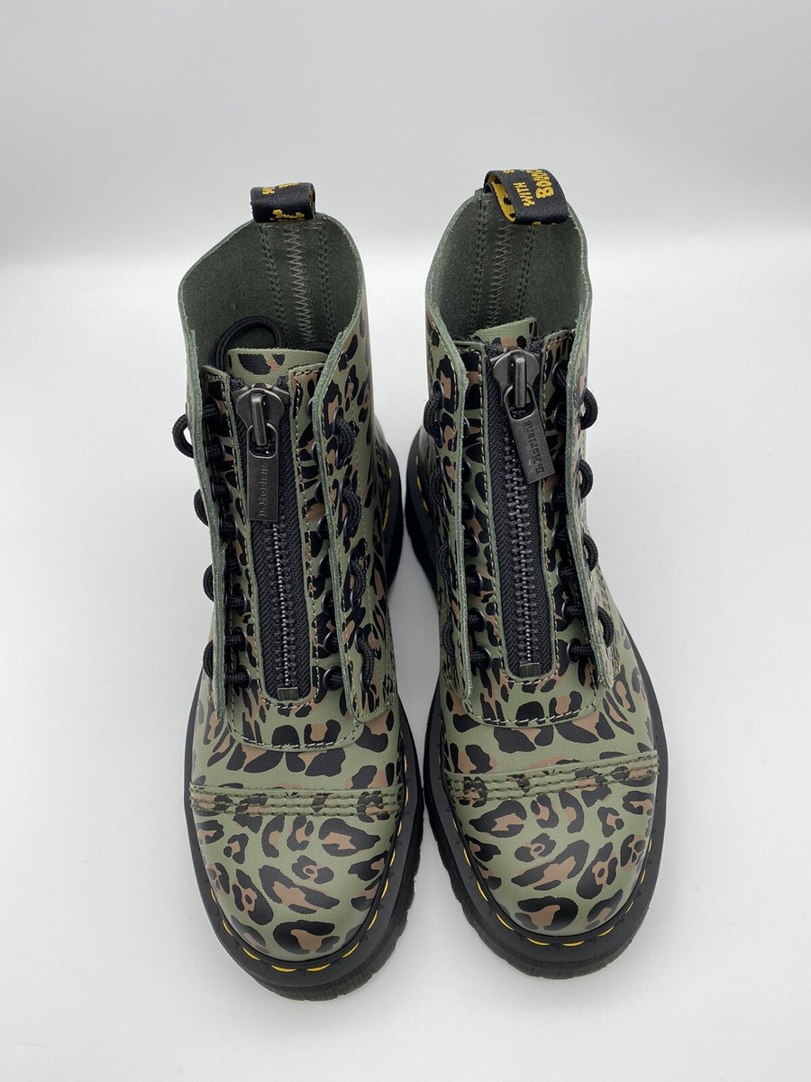 Dr. Martens Sinclair Distorted Leopard Khaki Green Boots