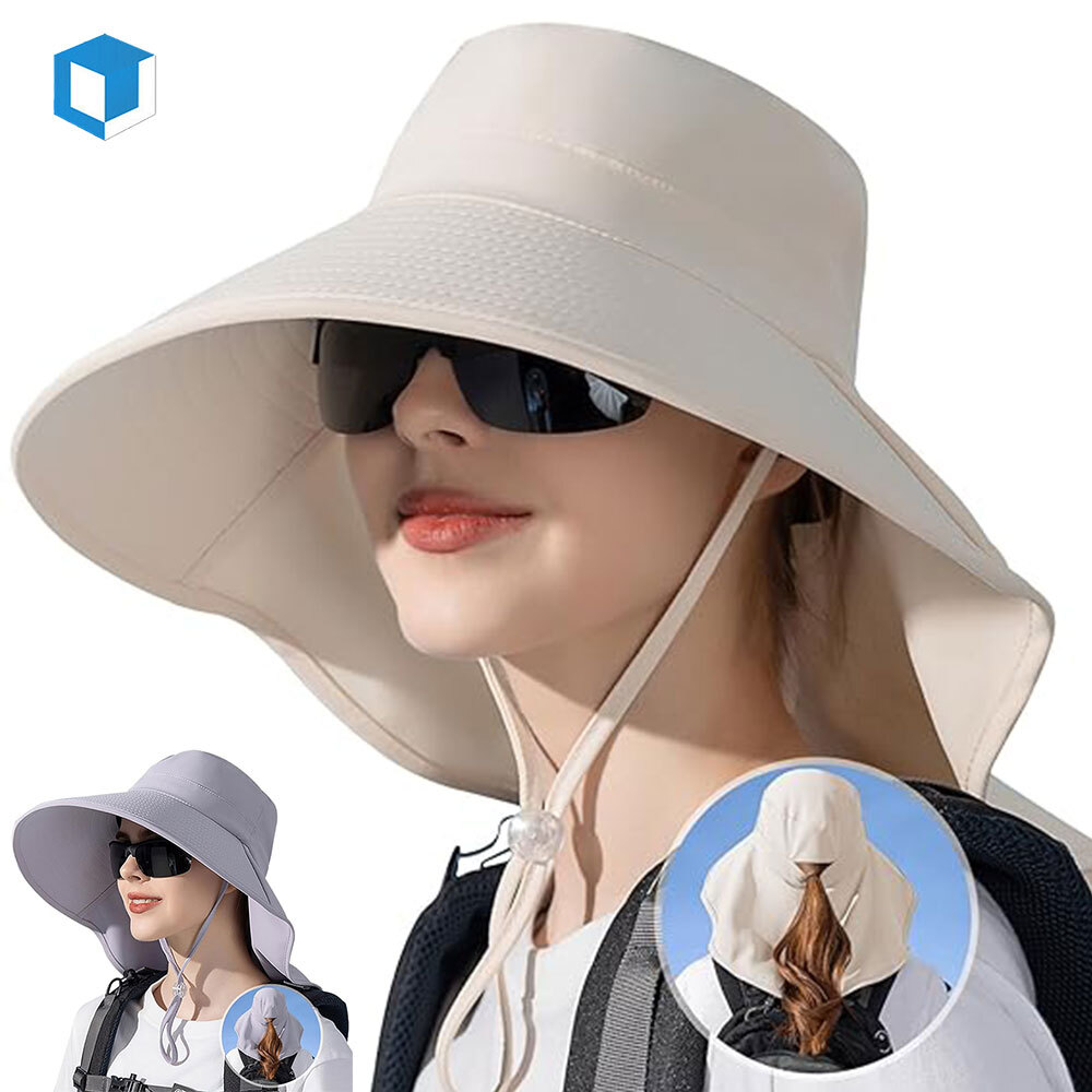 Summer Wide Brim Ponytail Sun Hat With Neck Flap For Women UV Protection  Outdoor