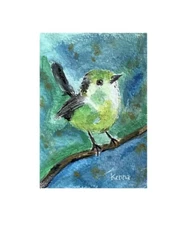 ACEO HP Bird Original Gouache Painting By Kenna 2.5” X 3.5” Signed