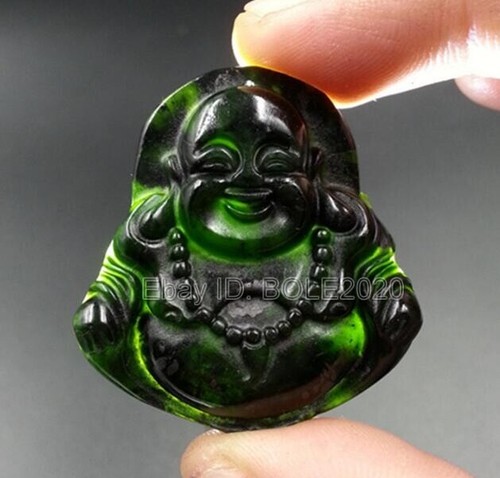 Natural Black Green Jade Carved Chinese BaGua Lucky Pendant + Rope Necklace - Picture 8 of 25