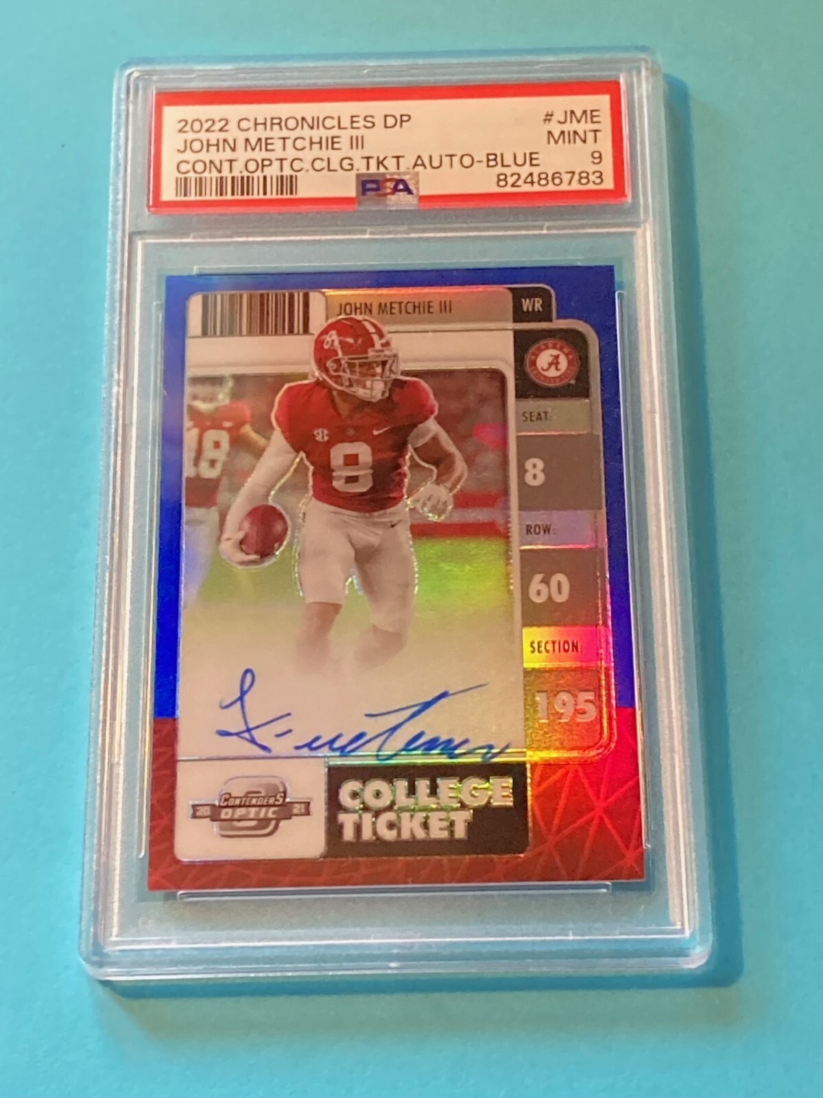 John Metchie Panini Chronicles Draft Picks Contenders Optic College Ticket Autographs #JME Blue