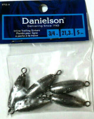 Danielson Inline Trolling Sinkers 3/4 oz, TWO Packs (5 per pk) #STI3/4