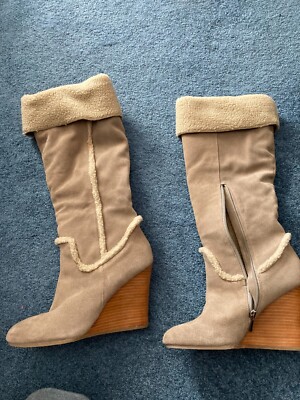 Victoria Secret Faux Suede Fur lined wedge boots-sz 10 tan | eBay