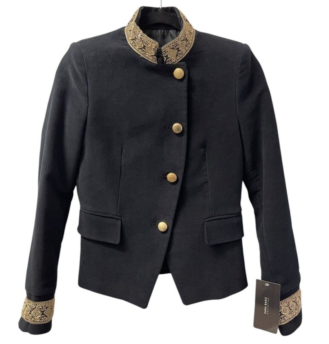 ZARA BLACK VELVET MILITARY JACKET BLAZER GOLD EMBROIDERED ZARA BLACK VELVET MILITARY JACKET BLAZER GOLD EMBROIDERED