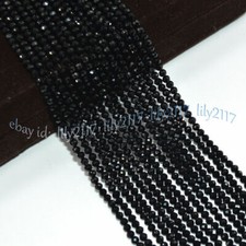 Wholesale 10 Strands Faceted 3mm Bright Black Spinel Round Gems Loose Beads 15''