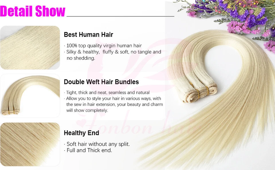 Extensiones de cabello de doble tejido coser en trama 100 % cabello humano Remy brasileño real 100 g Foto 3 de 4