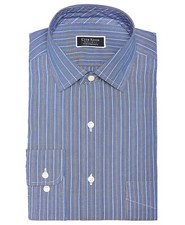  97 Club Room 15 32/33 Men Slim-Fit Stretch White Blue Stripe Button Dress Shirt