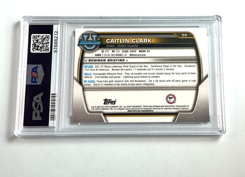 2022-23 Bowman Chrome University Basketball CAITLIN CLARK #50 ROOKIE PSA 9 - Picture 2 of 3