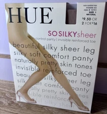 HUE So Silky Sheer  Control Top sheer 10762 Size 1 Natural Panty Hose